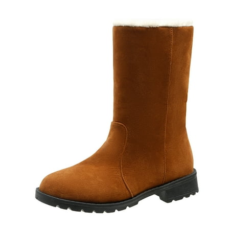 

fvwitlyh Snow Boots for Women Shoes for Women Boots Ladies Fashion Solid Color Flock Heel Snow Boots Round Toe Warm Womens Fashion Snow Boots