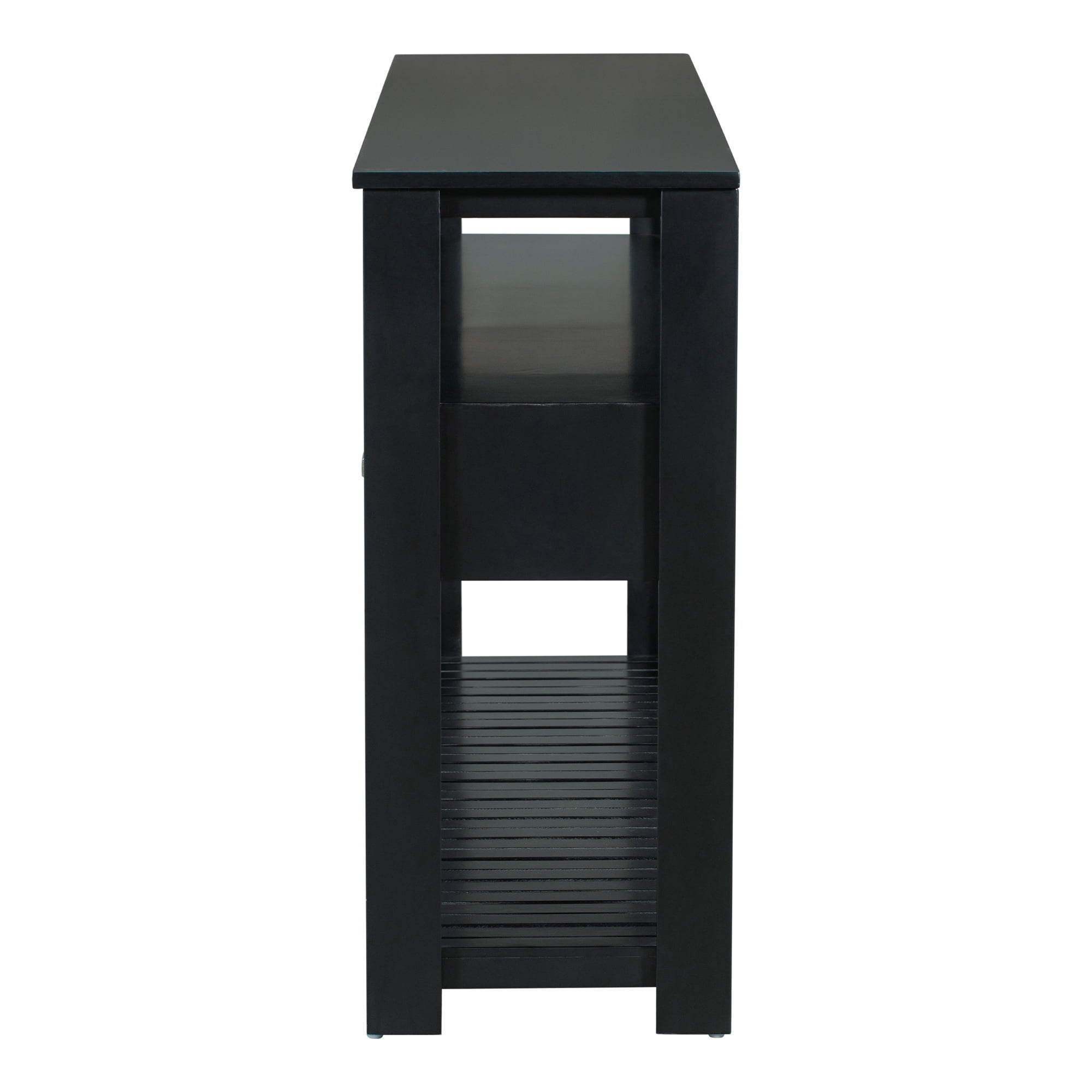 3-Tier Storage Console Table with 4-Drawer, Long Entryway Cabinet DisplayTable with Open Shelf, Versatile Sofa Table with Pine Legs
