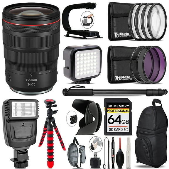 Canon RF 24-70mm f/2.8L IS USM Lens - Video Kit    Flash - 64GB Accessory Bundle (International Version)