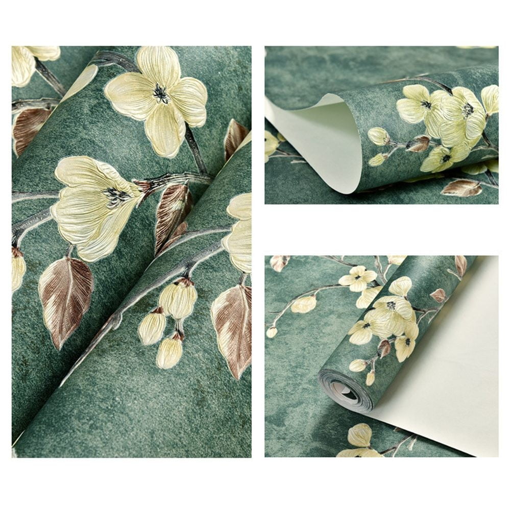 Girlsshop 3D Floral Wall Stickers Warm Girl Bedroom Background Contact Paper,8804-Green53cm*3m