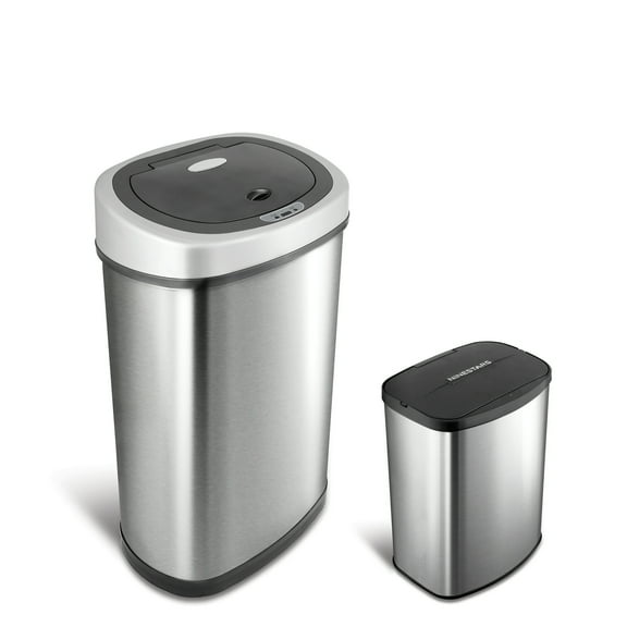 Nine Stars Automatic Kitchen Trash Can Combo, 13 and 2 Gallon Stainless Steel Motion Sensor Garbage Bin with Soft Close Lid, Silver
