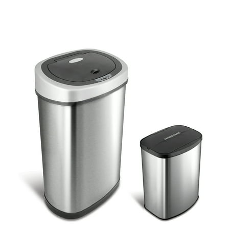 NineStars Motion Sensor Touchless 13.2 Gal / 2.1 Gal Trash Can Combo, Stainless