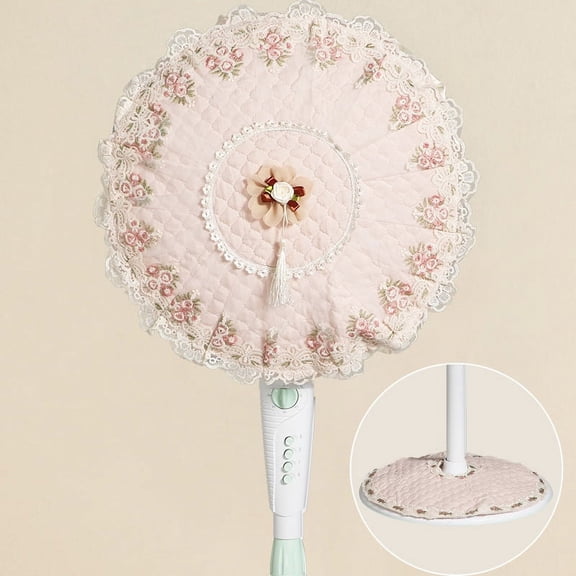 ERDOUY 1 set of vertical floor standing fan cover, fully wrapped fabric fan dust cover, dust and sun protection cover, diameter fan cover 48cm base cover 40cm (pink)