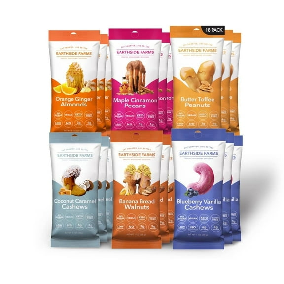 Earthside Farms Keto-Friendly Snack Packs, Cashews, Walnuts, Pecans, Peanuts & Almonds Variety, 18 Pack, 1 oz Each