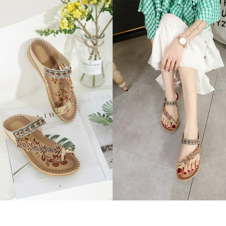

VKEKIEO Round Toe Bedroom Slippers Women Flat Heel Platform Beige
