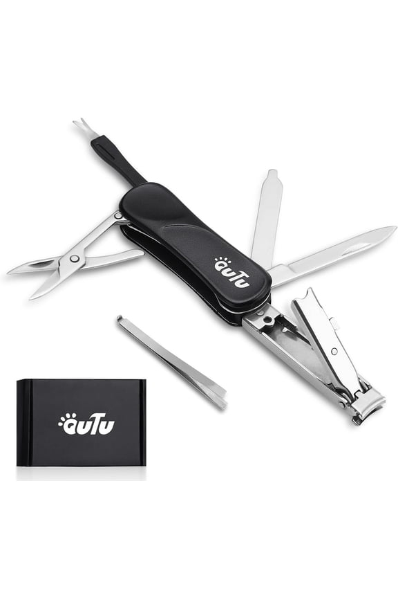 Keychain Nail Clippers Multitool, 7 in 1 EDC Utility Tool with Nail Clipper, Scissors, Gifts for Him Men Husband Dad Boyfriend (Black)