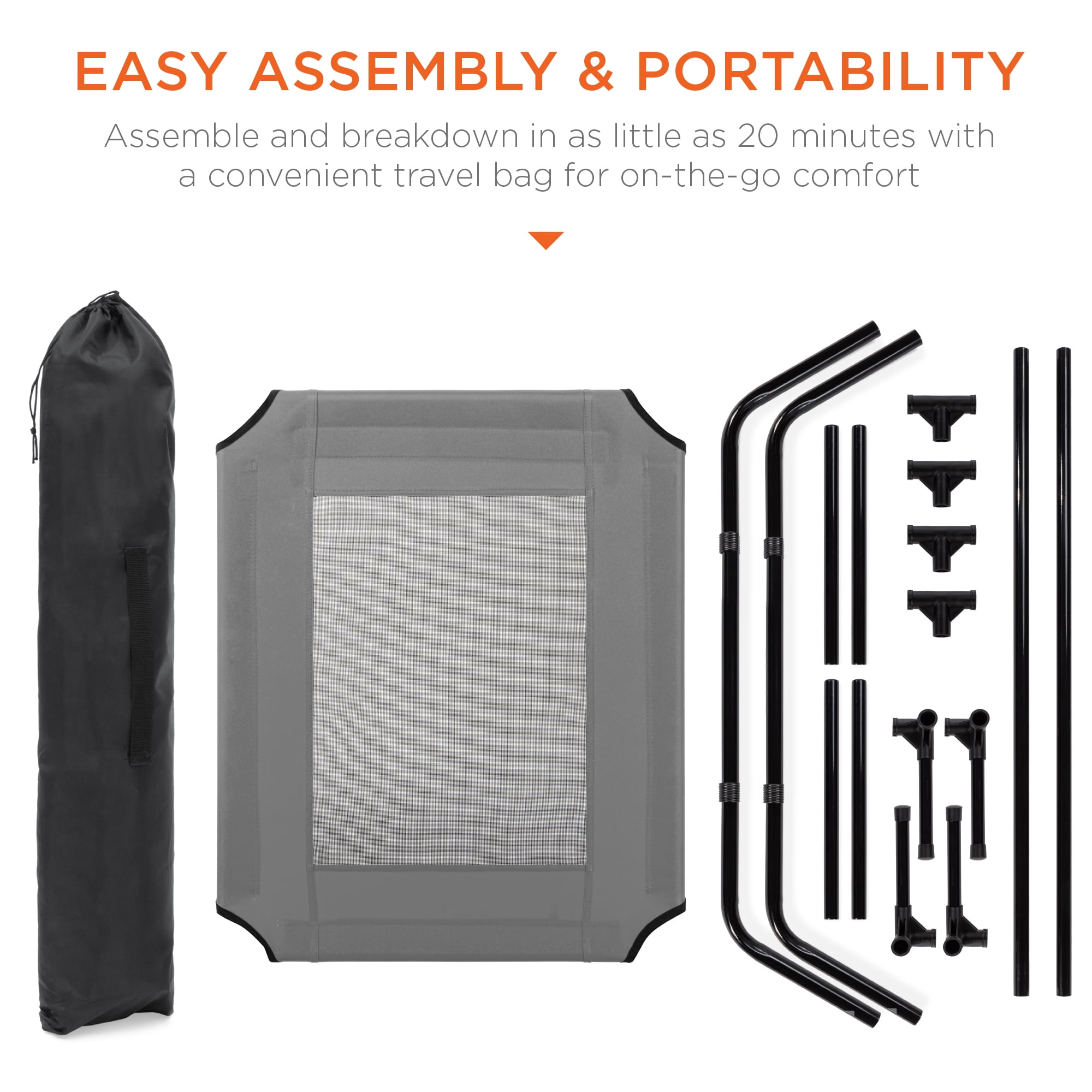 Best Choice Products 30in Elevated Cooling Dog Bed, Outdoor Raised Mesh Pet Cot w/ Removable Canopy, Carrying Bag - Gray