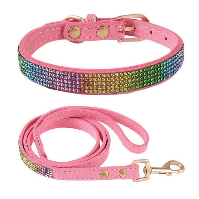 Dog Collars Shining Drill Rhinestone Collar Leash Rope Set for Small Pet Dog Cat Puppy