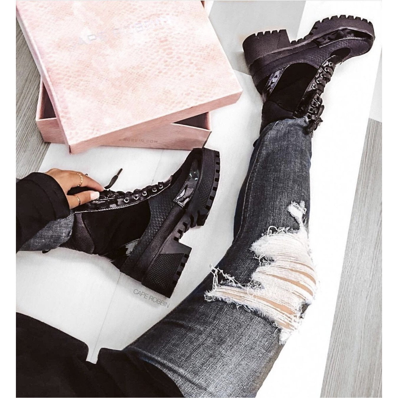 commander chunky sole lace up ankle boot