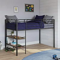 Mainstays Beckett Kids Metal Twin Loft Bed with Open Book Shelf