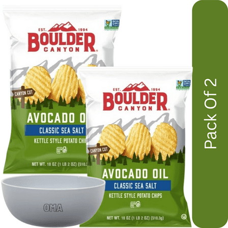 Boulder Canyon Avocado Oil Potato Chips, 18 oz-2pk, With Olive White Bowl By OMA
