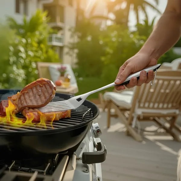 Grilling Accessories, 4PCS BBQ Grill Tool Set, Heavy Duty Stainless Steel Barbecue Tools, Kitchen Utensils with Tong, Spatula, Fork, Brush, for Outdoor Grills