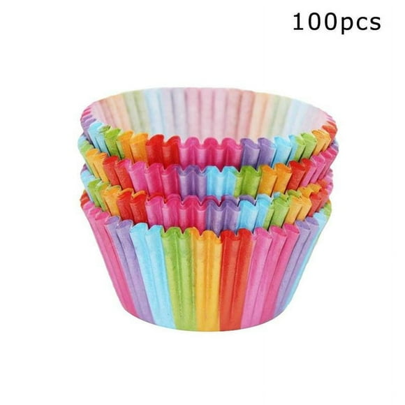 100pcs Colorful Rainbow Paper Cake Cupcake Liners Baking Case Muffin Cups U7K0