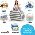 thumbnail image 2 of Creative QT Stuffed Animal Storage Bean Bag Chair - Kid Bean Bag Chair - Beanbag Cover - Stuffed Animal Holder - Beanbag Chair for Kids, Toddlers & Teens - Large Bean Bag Cover(33" Green/White Stripe), 2 of 4