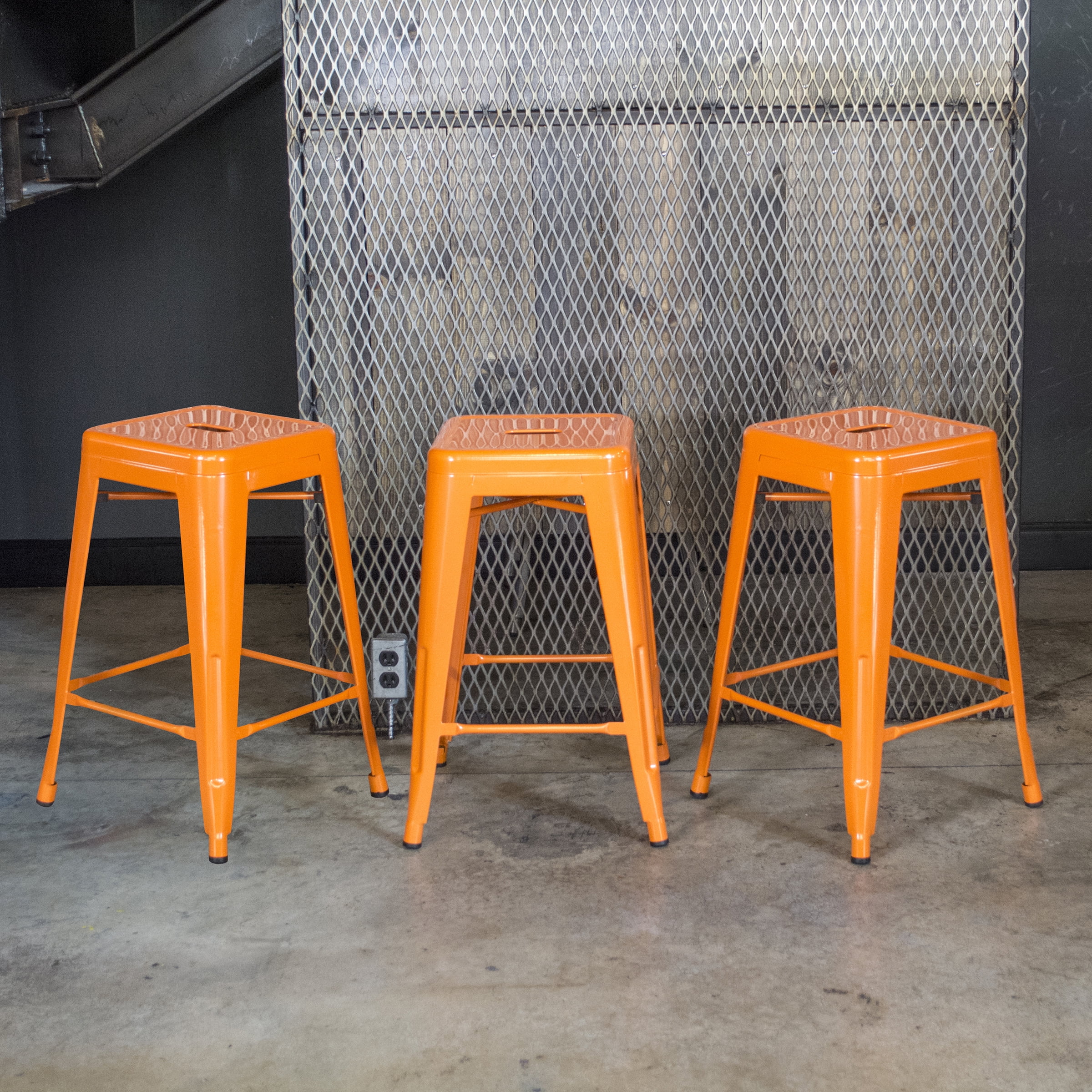 AmeriHome 2 Piece Loft 24 inch Orange Finish Metal Backless Bar Stools for Kitchen, Office, Garage