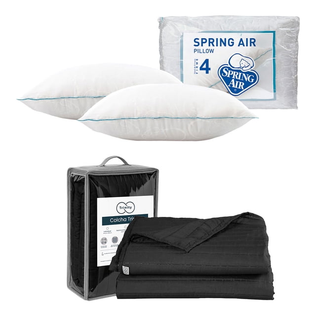 Colcha Matrimonial Acabado Ultrasónico Trinity Negro + 2 Almohadas