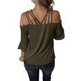 thumbnail image 2 of Womens Spaghetti Straps Cold Shoulder Shirts Casual Half Sleeve Tops, Green,XL, 2 of 5