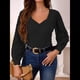thumbnail image 5 of Camisas de Larga para Mujer, Blusas Florales de Encaje, Blusas Casuales de Punto con Escote Corazón, Blusas Elegantes Tipo Túnica Negro L, 5 of 7