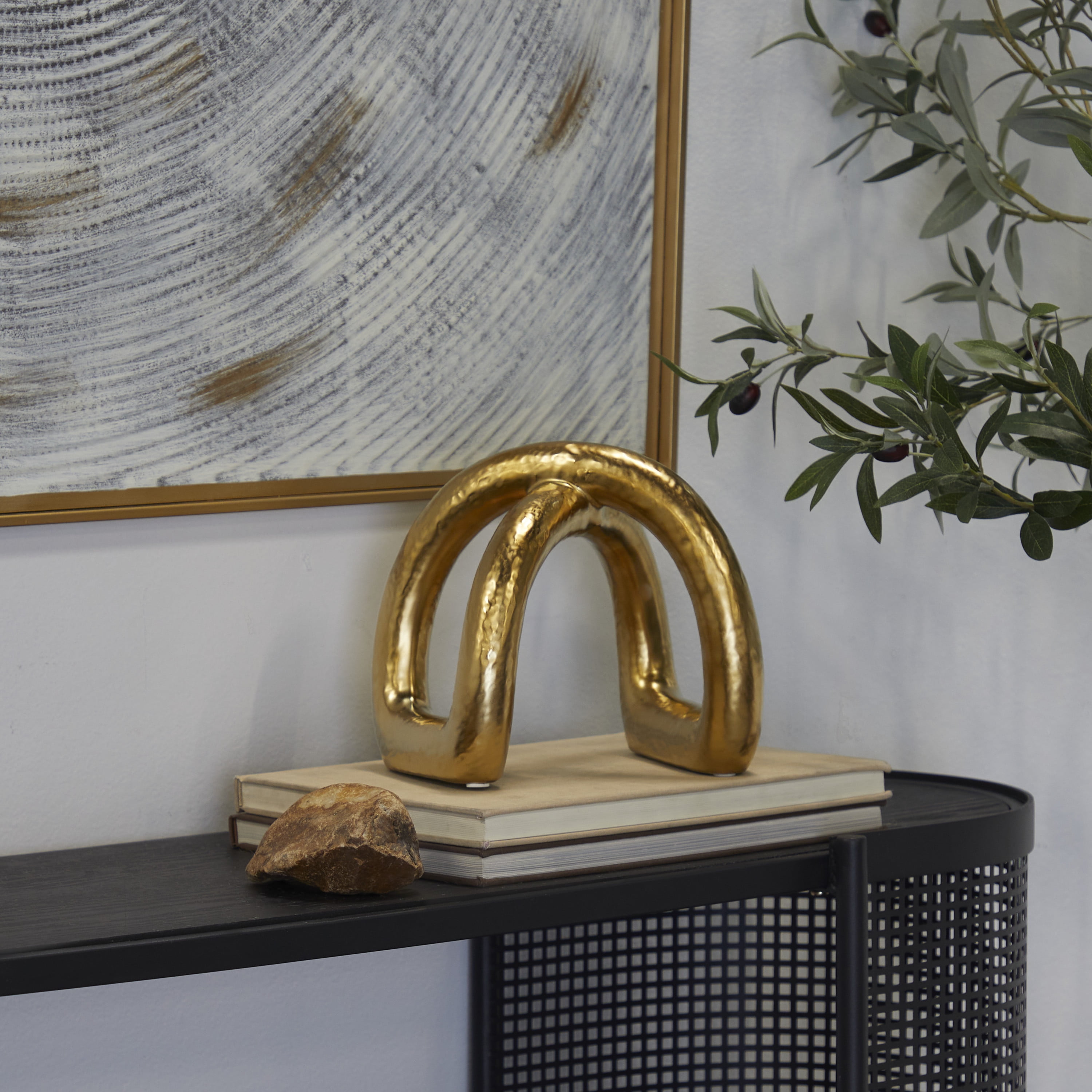 8" x 8" Gold Porcelain Arched Abstract Sculpture, by CosmoLiving by Cosmopolitan