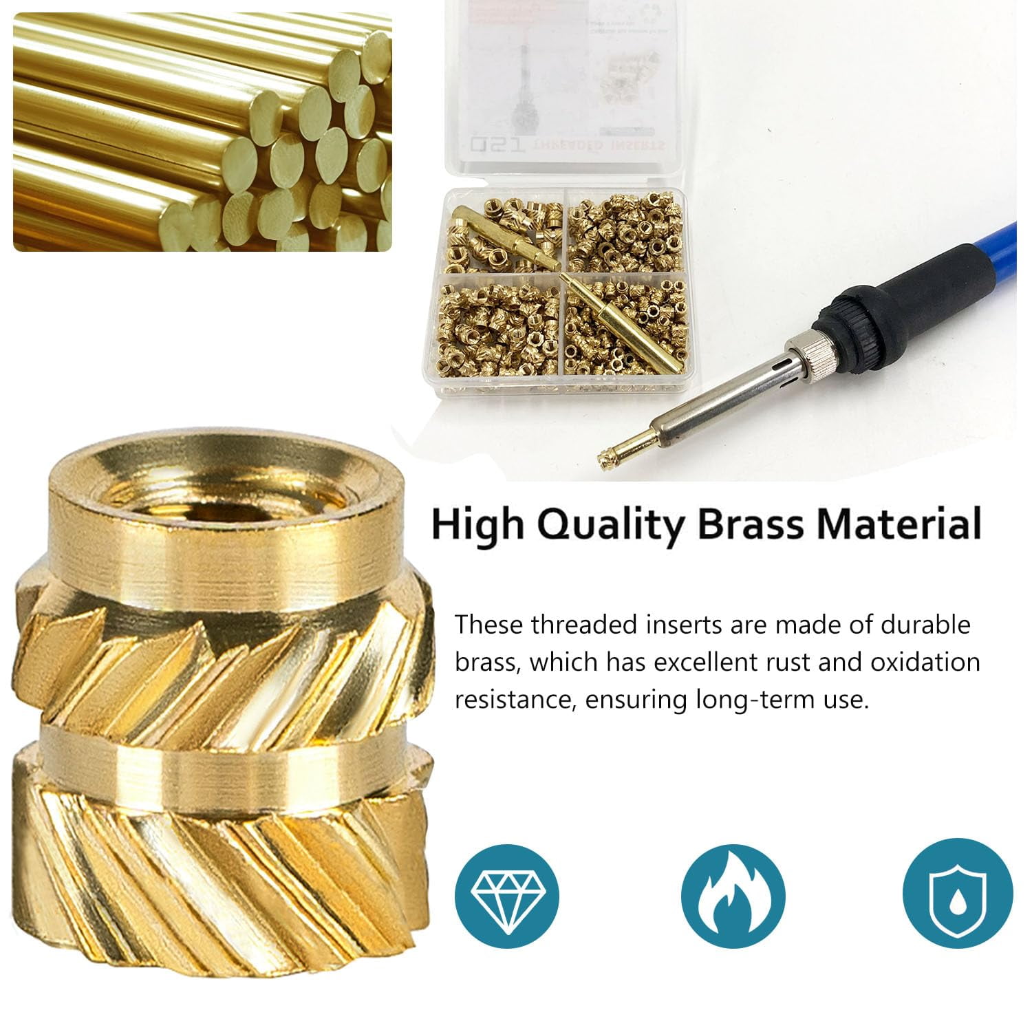 300Pcs Threaded Inserts Set with Soldering Iron Tip Brass Heat Set Insert M2.5 M3 M4 Insert Nut for 3D Printed Plastic Materials