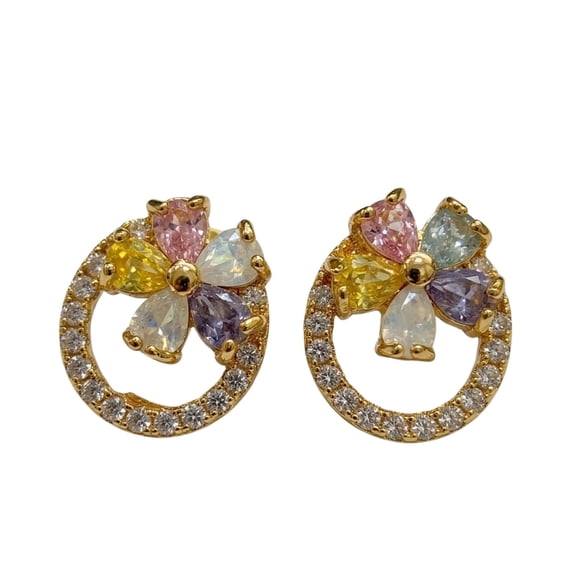 Colorful Floral Stud Earrings for Women Sparkle Stone Circle Design Elegant Lightweight Daily Wear Stylish Jewelry Gift for Any Occasion