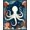 Navy Blue Multi, Pattern 6, variant on Design&I 8'x10' Washable Area Rug Sleek Flatweave Pet Friendly Octopus Nautical Sea Creature Design With Marine Coral Reef Accents for King Size Bedroom, Under Bed