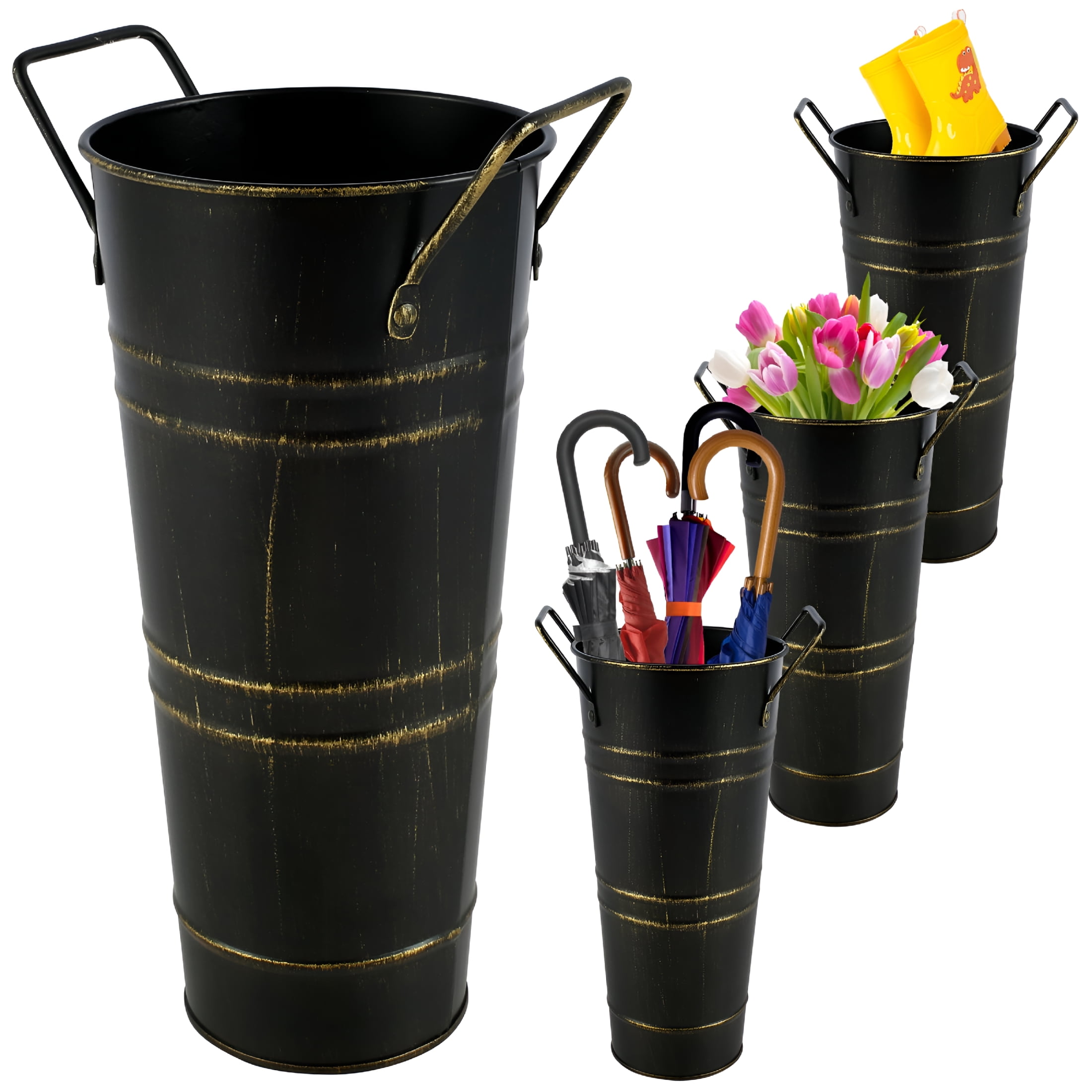 XIBUFE 2026 New 4 Pcs Metal Umbrella Holder Freestanding Umbrella Rack Vintage Umbrella Holder Bin Multipurpose Space Saving Umbrella Rack for Indoor Entryway Home Office 10X4.3X3Inch