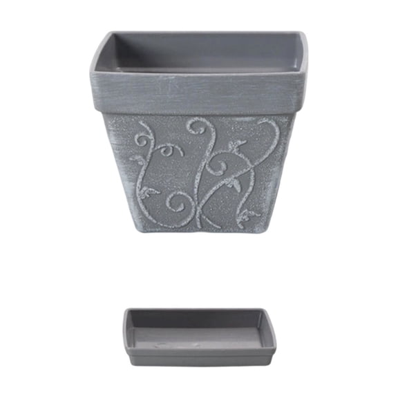PBAZIH "Faux-Ceramic Planter with Tray Vintage-Style Embossed Plastic Flower Pot for Indoor and Outdoor Use Durable and Easy to Maintain for Succulents and Large Plants"