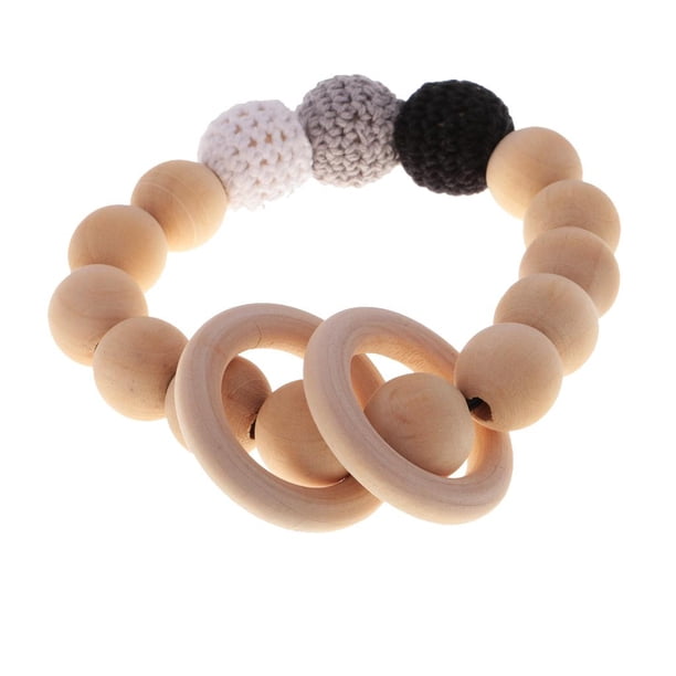 Brazalete de Teether Bebé Agarrar Juguete de Enfermería 2 perfke Pulsera de madera de Teether de los granos