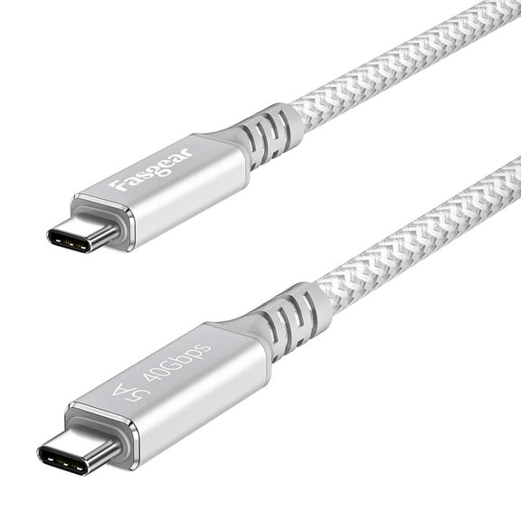 Fasgear Thunderbolt 3 Cable 3ft/1m 40Gbps/ 100W (5A) Charging/5K@60Hz USB-C Nylon Braided Cord Compatible for iPhone 15 Pro,MacBooks,iPad Pro,Pixel,eGPU,External SSD,Moniter,Docking Station,Hub(Grey)