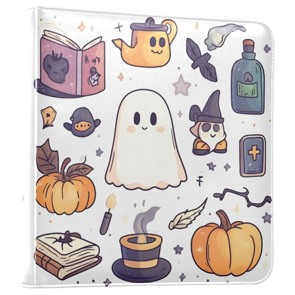 FORMRS 3 Ring Photo Album 4"x6" Self Adhesive Large Capacity PU Leather Cover, White Magical Halloween