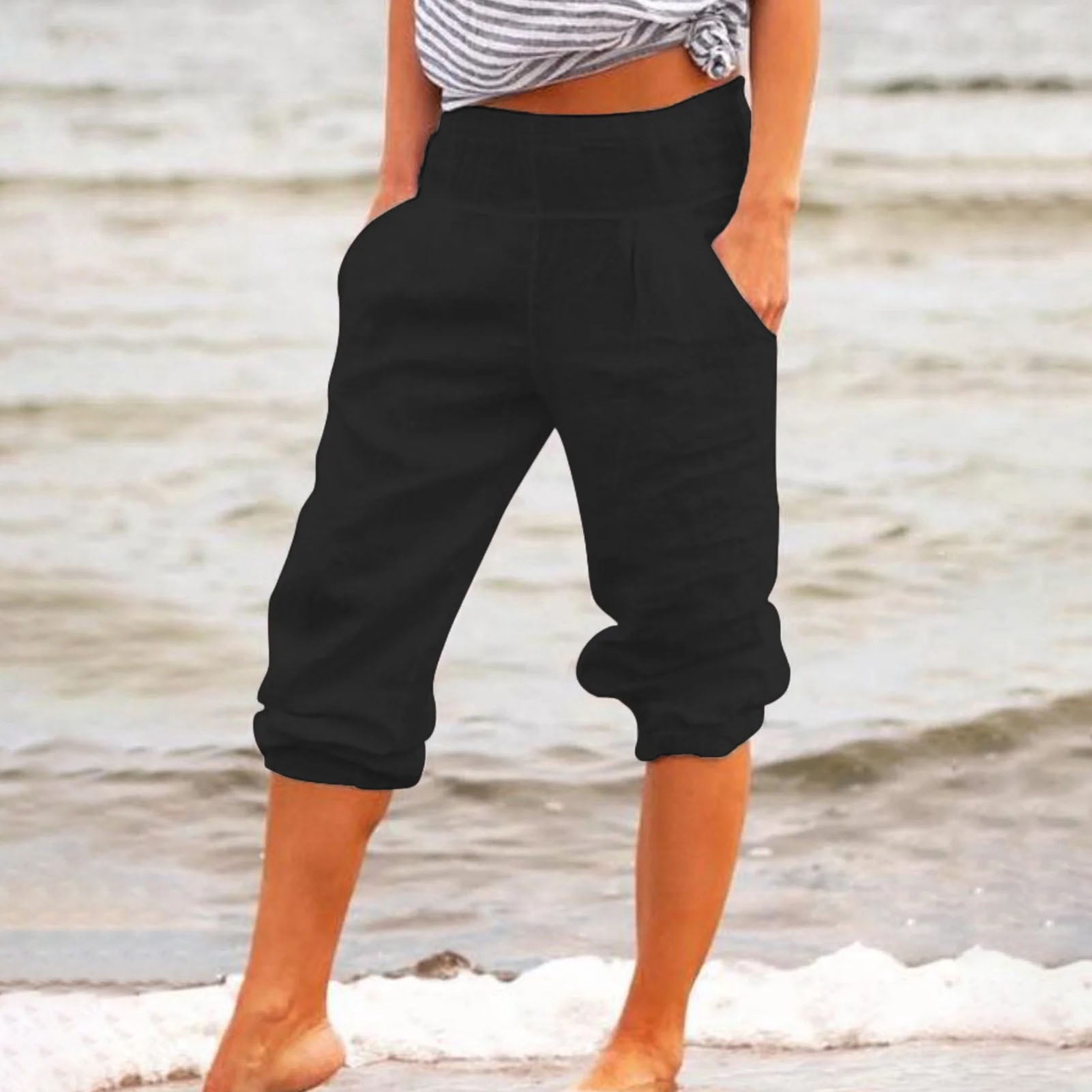 Koszal Casual Women Capri Pants Pockets 