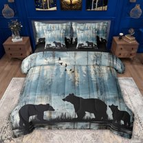 jejeloiu Wildlife Bear 7-Piece Twin Bedding Sets,Black Blue Bedding Comforter Set For Animal Lover Reversible