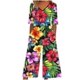 thumbnail image 2 of KIHOUT Women's Tropical Floral Print V-Neck Short Sleeve Wide Leg Jumpsuit Back Zipper Pocketed Casual Blouse for Summer Wear, 2 of 5