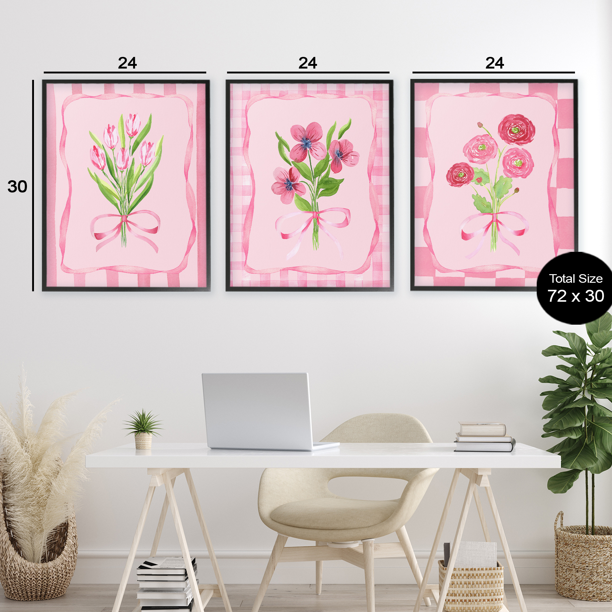 Pretty & Sweet Bordered Flowers 3 Piece Black Framed Giclee Art Set, design by Nina Jacobs