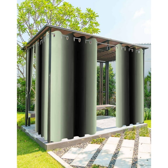 Outdoor Curtains for Patio Ombre Abstract Gradient Light Green and Black Waterproof Privacy Outside Curtains with 2 Tiebacks Grommet Top Pergola Curtains for Porch Cabana Gazebo 1 Panel, 54x108 inch