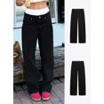 thumbnail image 2 of Vaqueros Wanduyini de pierna recta para mujer, casual, color negro XL, 2 of 7
