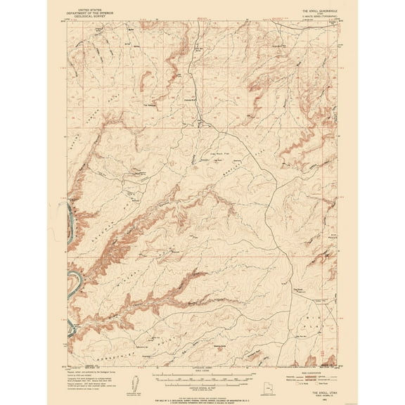 Topographical Map - Knoll Utah Quad - USGS 1954 - 23 x 29.95 - Vintage Wall Art