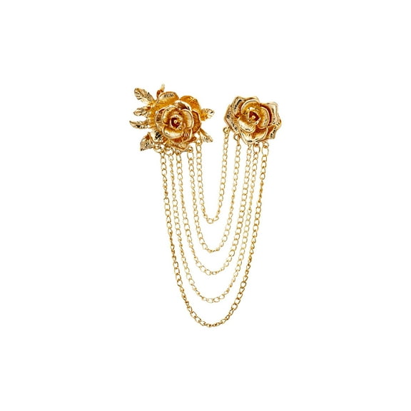 Knighthood Elegant Gold Rose With Hanging Chains Formal Executive brooch / Lapel Pin