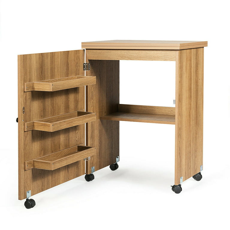 Costway Folding Sewing Craft Table Shelf Storage Cabinet Home Furniture  W/wheels Natural : Target