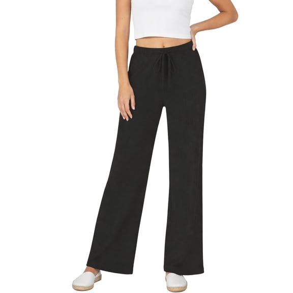Women's Ribbed Straight Leg Drawstring Lounge Pants Soft Casual Relaxed Fit