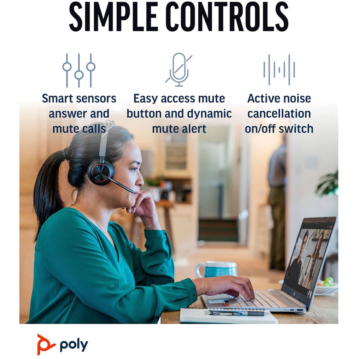 HP Poly Voyager Focus 2 UC Wireless Stereo Headset with Charging Stand & USB-C Adapter, Microsoft Teams Certified