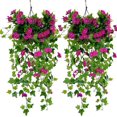 thumbnail image 1 of Planta de colgación artificial, 2 piezas de gloria de la mañana de seda plantas colgantes falsas, cestas colgantes de 39 pulgadas, flores artificiales flores de vides para el porche del porche del ba, 1 of 3