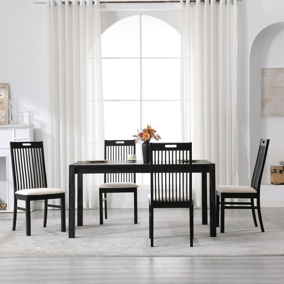 Dayalane Farmhouse Dining Chairs Set of 4, Upholstered Windsor Spindle High Back Chairs Solid Wood Kitchen Chairs for Dining Room, Kitchen Restaurant, Black