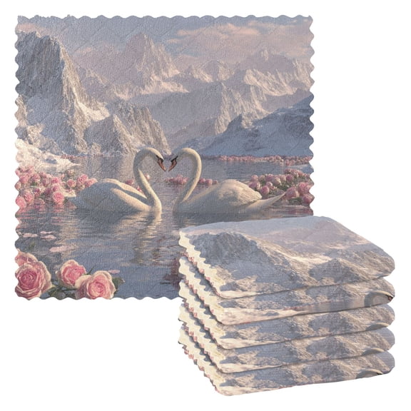 6 Pieces of Kitchen Towels 11x11Inch Kitchen Dish Cloths Kitchen Dish Towels Reuseable Cleaning Cloths Loving Swans