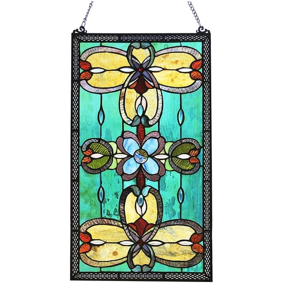 RADIANCE Goods Tiffany-Style Victorian Stained-Glass Window Panel 26" Height