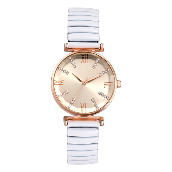 Avaner Elastic Watches for Women Easy Reader Imitation Diamond Roman Numeral Markers Round Analog Quartz Stretch Band Wristwatch for Valentine's Day