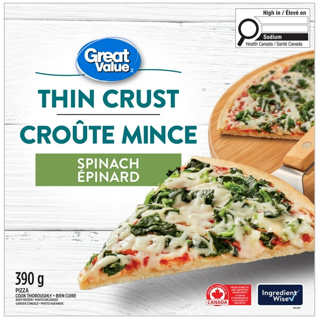 Pizza Croûte mince aux épinards Great Value 390 g