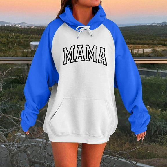 HOMBOM Womens Tunic Sweatshirts with Pocket Mama Pullover Blue Hooded Long Sleeve Tops for Women