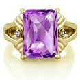thumbnail image 2 of Gem Stone King 18K Yellow Gold Plated Silver Purple Amethyst and White Diamond Engagement Ring for Women (7.23 Cttw, Gemstone February Birthstone, Emerald Cut Checkerboard 14X10MM, Size 9), 2 of 5